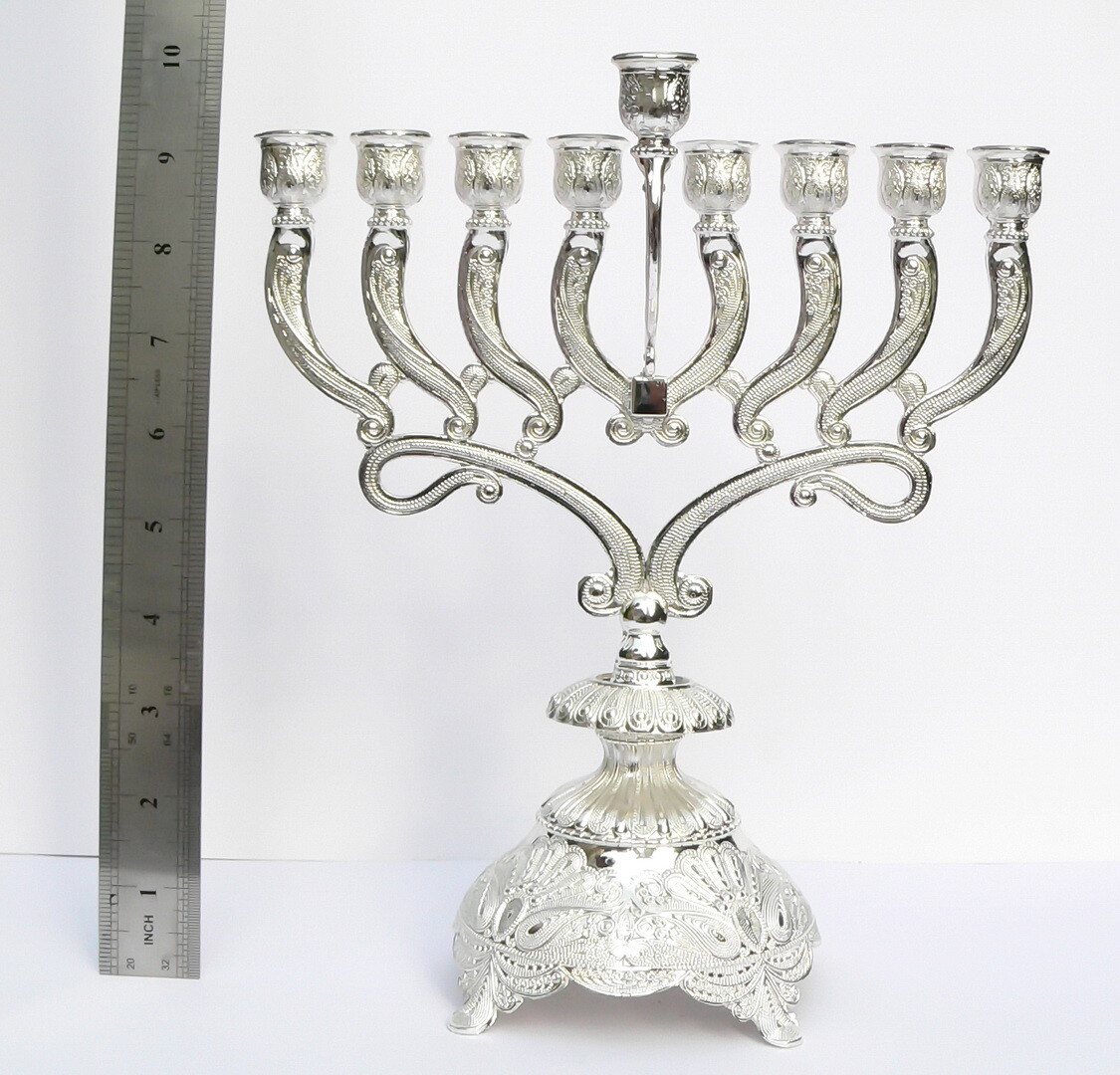 Ménorah Hanoukka En Argent 925 Filigrane Yéménite - Art Judaïque Fait Main En Israël, Neuf