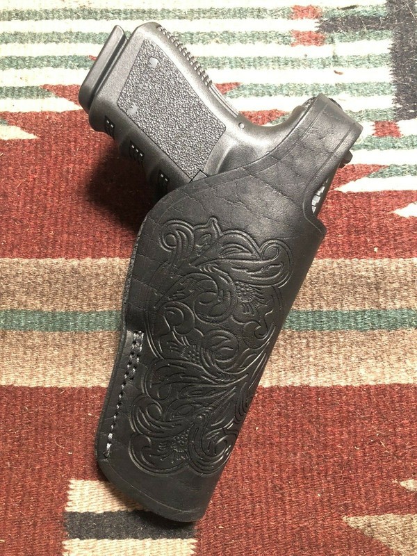 Black Leather Thumb Break Holster Floral Pattern FITS MODELS Glock 17 / 22 USA M