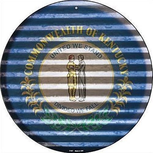 KY Kentucky State Flag 12" Round Metal Sign US Patriotic Decor Corrugated Look - Picture 1 of 1