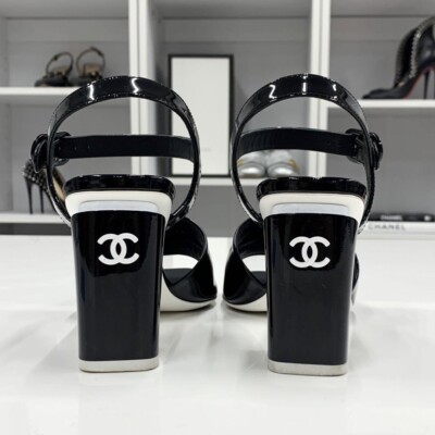 Chanel 23C Interlocking CC Logo Block Heel Sandals Size 39.5 | eBay