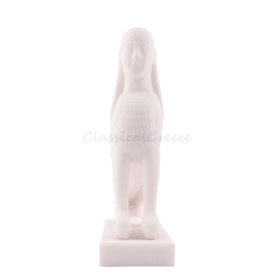 Statua antica mitologia greca sfinge alabastro 6,88" - 17,5 cm marmo fuso bianco - Immagine 3 di 4