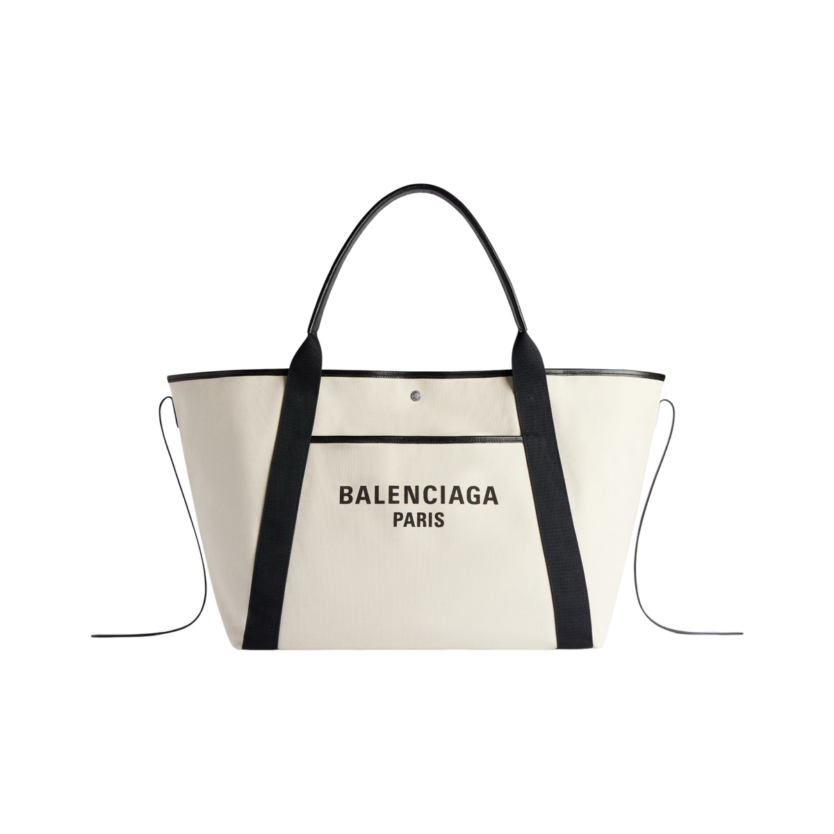 BALENCIAGA Biarritz Large $1690 Natural/Black Cotton Tote Bag New