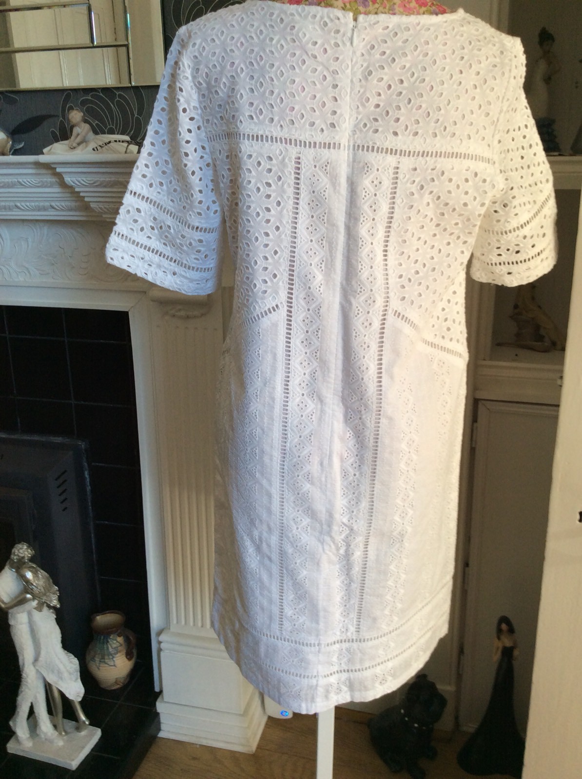 Very Rare Monsoon Rosalie White Cotton Dress S 8 P… Gem