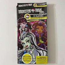 Monster High Box of 32 Valentines With 32 Glitter Tattos Kid New