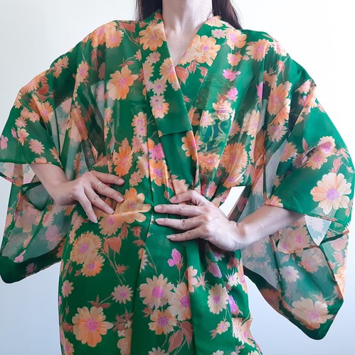Vintage sheer floral kimono Japanese Floral kimono robe - Picture 3 of 14