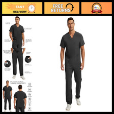 Men's V-Neck Scrub Set - 12 Pocket Top Straight Pants, 4-Way Stretch, Breathab