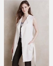 NWT Elevenses Anthropologie Women's Ivory Frayed D-ring Belted Luna Vest LG