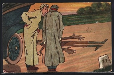 You Know I'm Flat, How Flat He Is!, Joke, Postcard 1915 