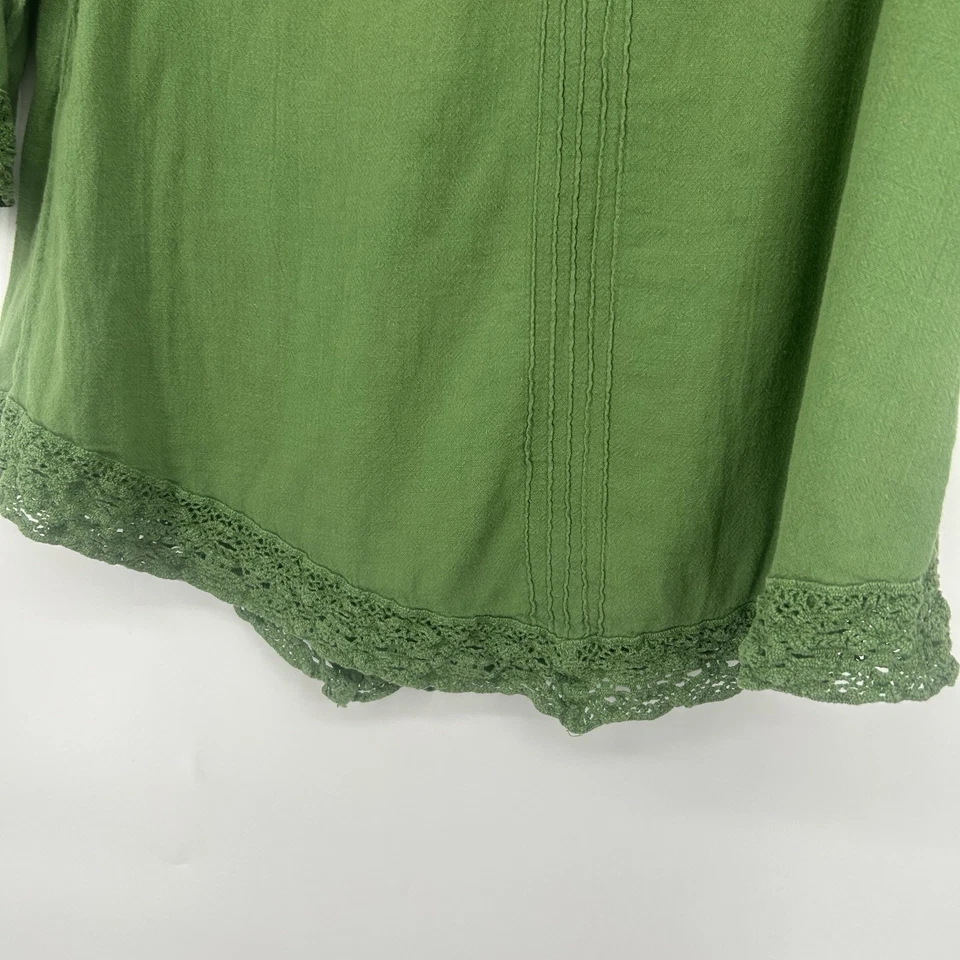 Top de gasa verde dunas ribete de encaje mangas 3/4 Lagenlook playa minimalista talla M Foto 4 de 4
