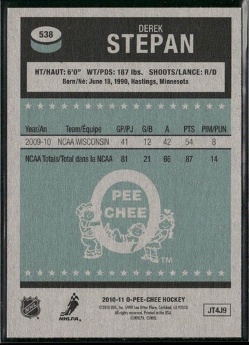 2010-11 O-Pee-Chee Derek Stepan Retro RC #538 New York Rangers - Picture 2 of 2