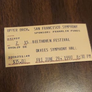 San Francisco Symphony Beethoven Festival Vintage Ticket Stub Davies Hall 1990