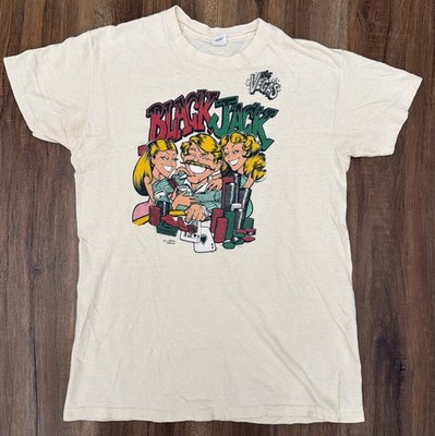 Vintage 70s Hanes Orange Bar Tag Black Jack Las Vegas T Shirt Sz L Single Stitch