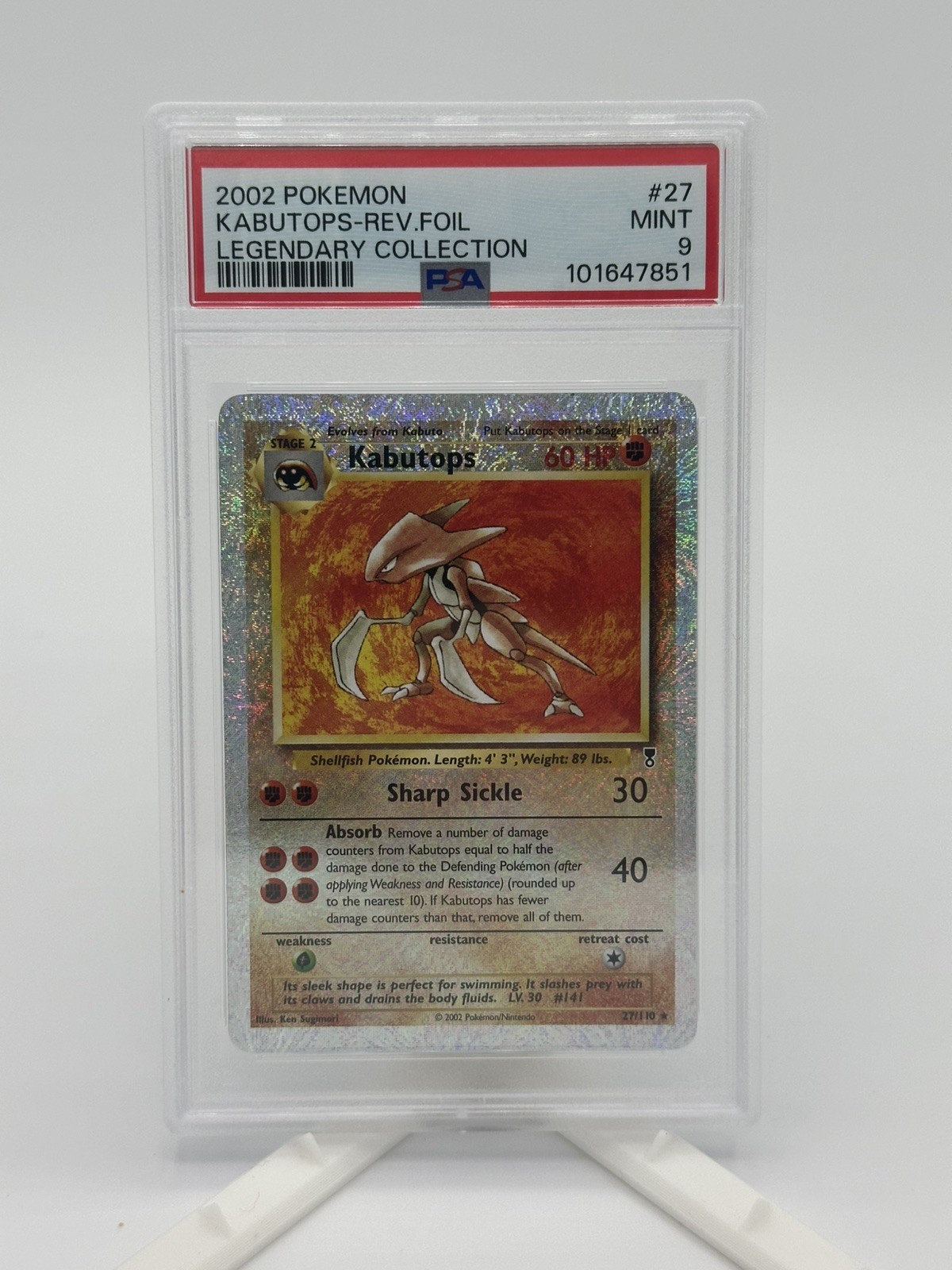 2002 POKEMON LEGENDARY COLLECTION #27 KABUTOPS-REVERSE FOIL PSA 9