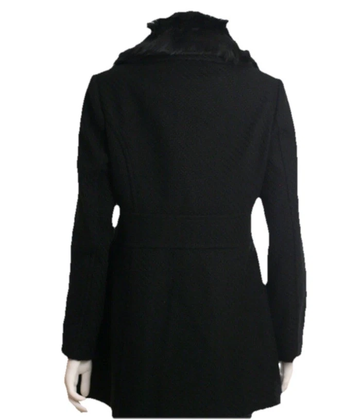 Abrigo Jessica Simpson Walker Mujer XL Negro Cuello de Piel Sintética Cierre a Presión Foto 3 de 4