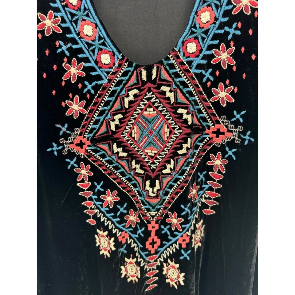 Túnica JWLA Johnny Was bordada de veludo preto boho festival de luxo GG faroeste - Imagem 2 de 4
