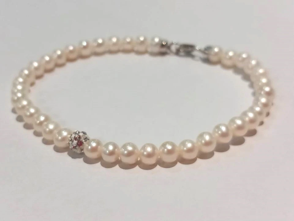 Bracciale filo di perle 4-4,5 mm donna/ragazza oro bianco 9 kt 375 % boule - Immagine 2 di 3