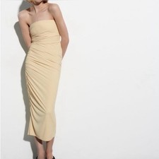 Zara Fitted Midi Dress Yellow L