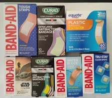 Band-Aid Miscellanous Lot 7 Boxes 190 Bandages Total
