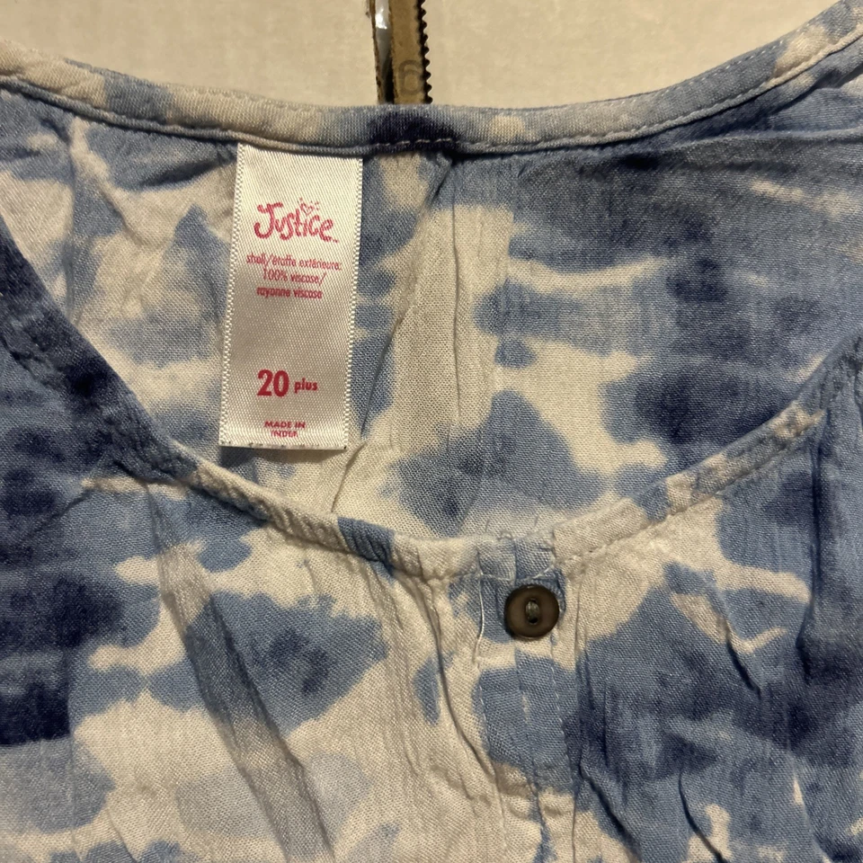 Top Justice Talla 20 Plus Azul y Blanco Manga Mariposa Fluido Dobladillo Alto/Bajo Foto 4 de 4