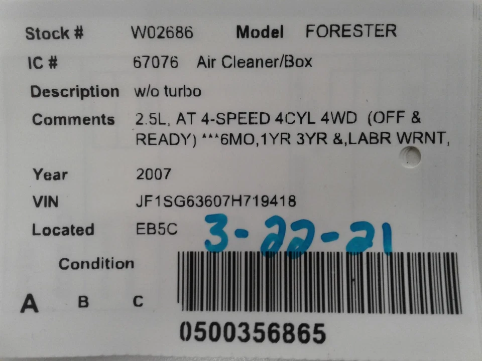 Conjunto de limpador de ar usado serve: 2007 Subaru Forester 2.5L sem turbo grau A - Imagem 4 de 4