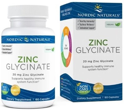Nordic Naturals Zinc Glycinate, 20mg - 60 caps (366,50 EUR/kg)