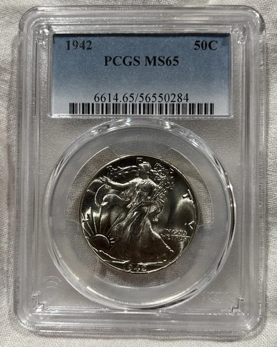 GRADED 1942 Walking Liberty Half Dollar PCGS MS65 Silver American Coin