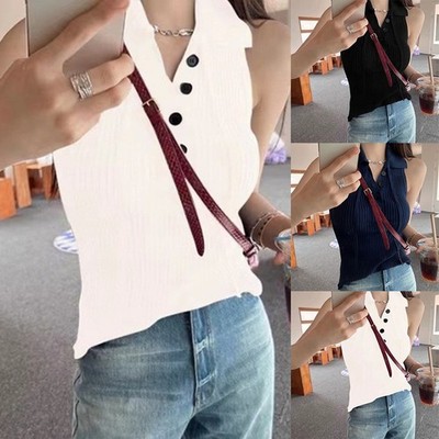 Y2K Style ärmelloses Strick Trägertop für Damen mit Reversdetail und schmaler
