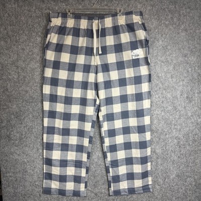 Roots Pajama Pants Womens XL Blue White Plaid Lounge Drawstring Checkered Cotton