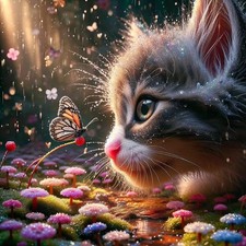 Cat Diamond Painting Kits for Adults, 5D Full Drill Round Diamond Art Kits, DIY