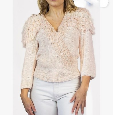 Sideeffects Women s Vintage Handcrochet Cream Sweater V Neck Textured Adds Sz M