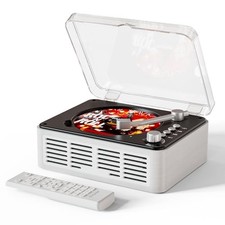 CD Player with Bluetooth Transmitter, Nostalgic Retro Wood Music Player, White