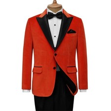 Dobell Men's 2 Piece Velvet Tuxedo Set Orange Slim Fit Jacket 46R Pants 36R NWT