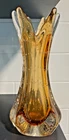 MCM Murano-style Amber Art Glass Swung / Finger Bubble Vase