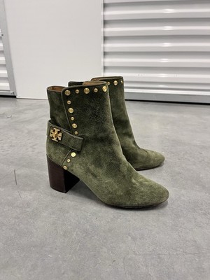 Tory Burch Women's Suede Leather Olive Green Boots Size 9.5 Ankle Boots