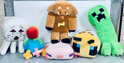 Minecraft Ghast Squid Creeper Axolotl Piglin Runt Steve Lot of 6 Plush Stuffed