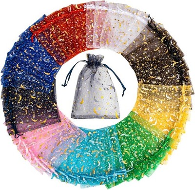 Sukh 100Pcs Organza Bags 4''X6'' - Moon Star Small Gift Bags Bulk Party Favor Mesh