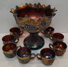 Northwood Grape and Cable Punch Set - Amethyst Carnival Glass - 10 pc.