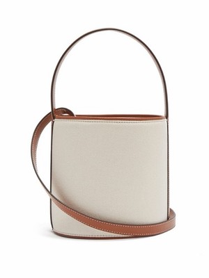 STAUD Bissett Leather-Trimmed Canvas Bucket Bag