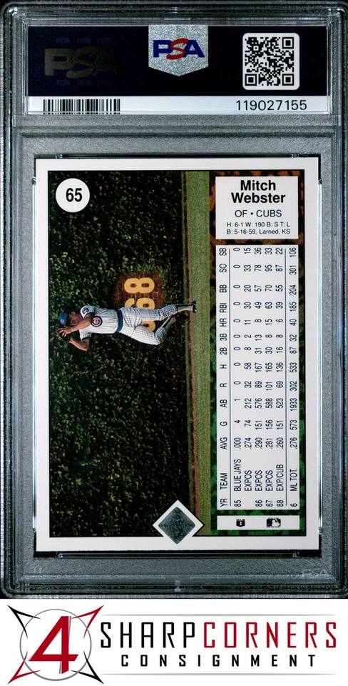 1989 UPPER DECK #65 MITCH WEBSTER CUBS PSA 10 - Image 2 of 3