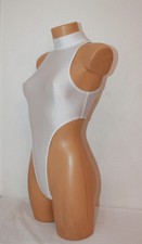 Women Thong Leotard 204-10 High Collar Open Thig White Spandex Size S