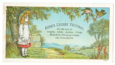 Ayer's Ayers Cherry Pectoral Girl Admiring Birds Victorian Trade Card
