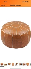 Unstuffed Thgonwid Leather Pouf Ottoman - Brown
