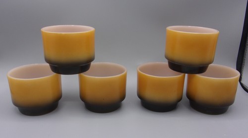 6 Anchor Hocking  Brown Black Fade Hombre Custard Bowls Ramekins Baking Dishes