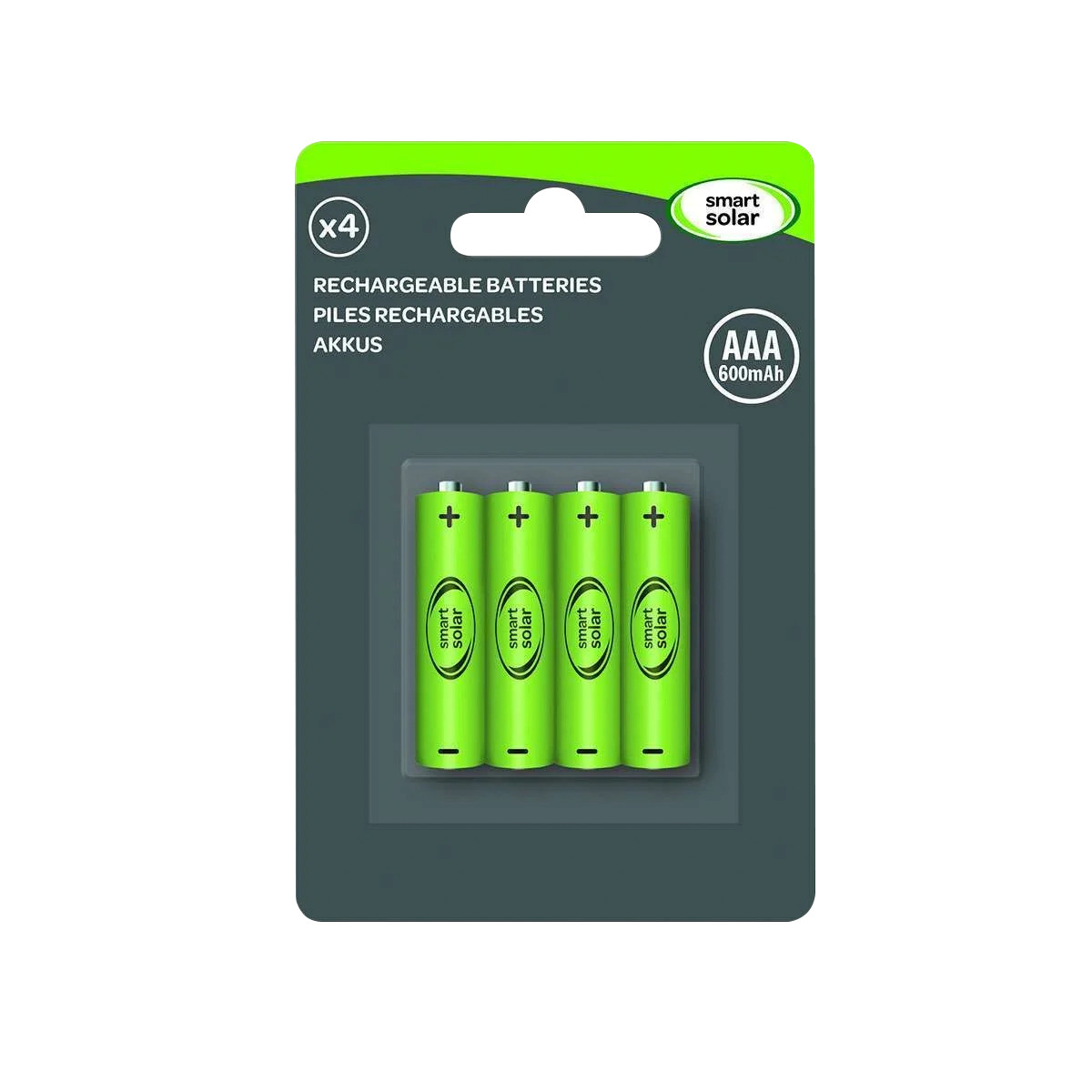 4 PACK | Rechargeable Solar AAA 600mAh 1.2V NiMH Replacement Batteries