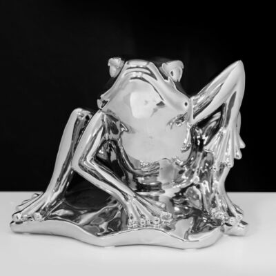 Keramik Silber Finish Moderne Große Frosch Figur/Ornament.Neu.NC1098.Ausverkauf