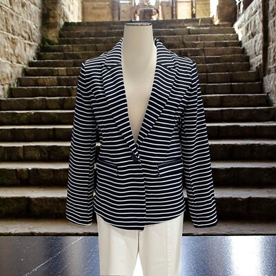 41 Hawthorn Navy & White Striped Knit Blazer - Women's Small Office Casual