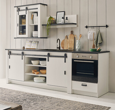 Küche Küchenzeile Single-Küche weiß Pinie Küchenzeile Landhaus Block 4-tlg Stove