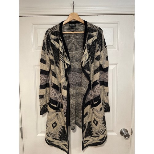 Lucky Brand Southwest Print Long Open Front Knit Wrap Sweater Cardigan M Ruana - Picture 2 of 7