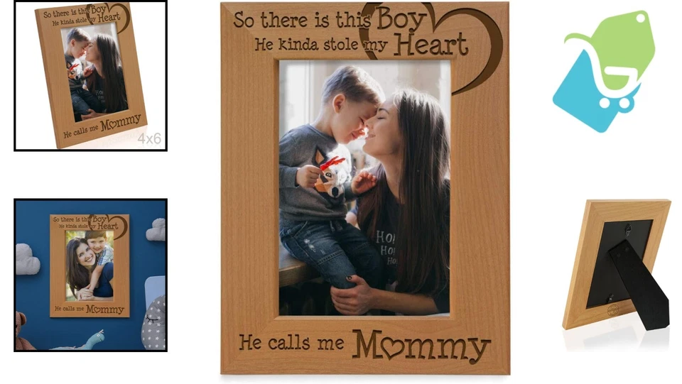 Marco de recuerdo único madre-hijo - madera de aliso rústico, 4x6 soportes verticales Foto 2 de 4