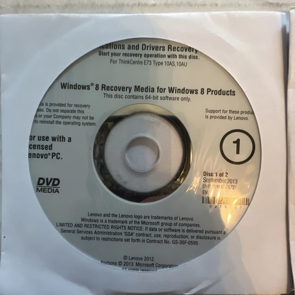 Lenovo Recovery DVDs Windows 8 Pro 64 bit - for ThinkCentre E73 Type 10AS, 10AU - Image 3 of 4